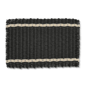 Black with Light Tan Tailored Stripes Lobster Rope Doormat, Outdoor Doormats Woven in Maine