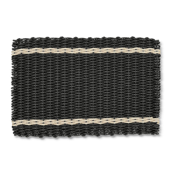 Black with Light Tan Tailored Stripes Lobster Rope Doormat, Outdoor Doormats Woven in Maine