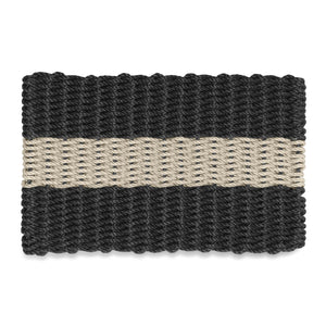 Lobster Rope Doormats, Outdoor Door Mats, Wicked Good Door Mats Made in Maine, Black with Sand Stripe