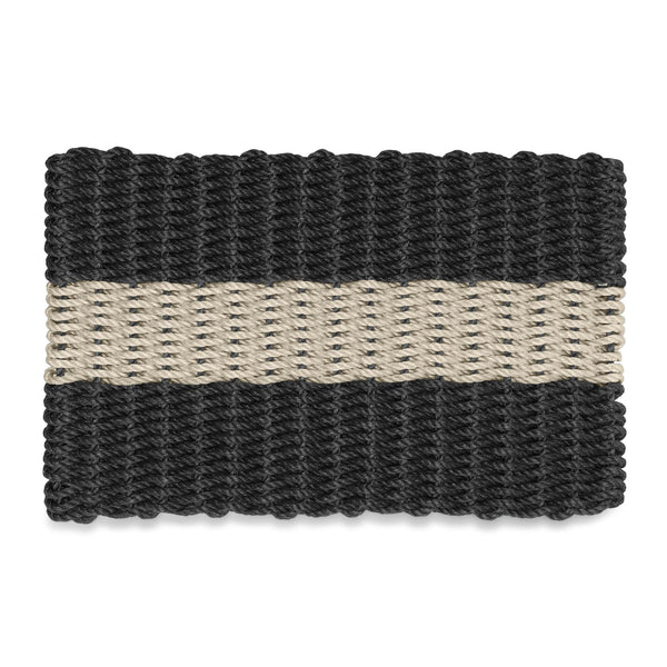 Lobster Rope Doormats, Outdoor Door Mats, Wicked Good Door Mats Made in Maine, Black with Sand Stripe