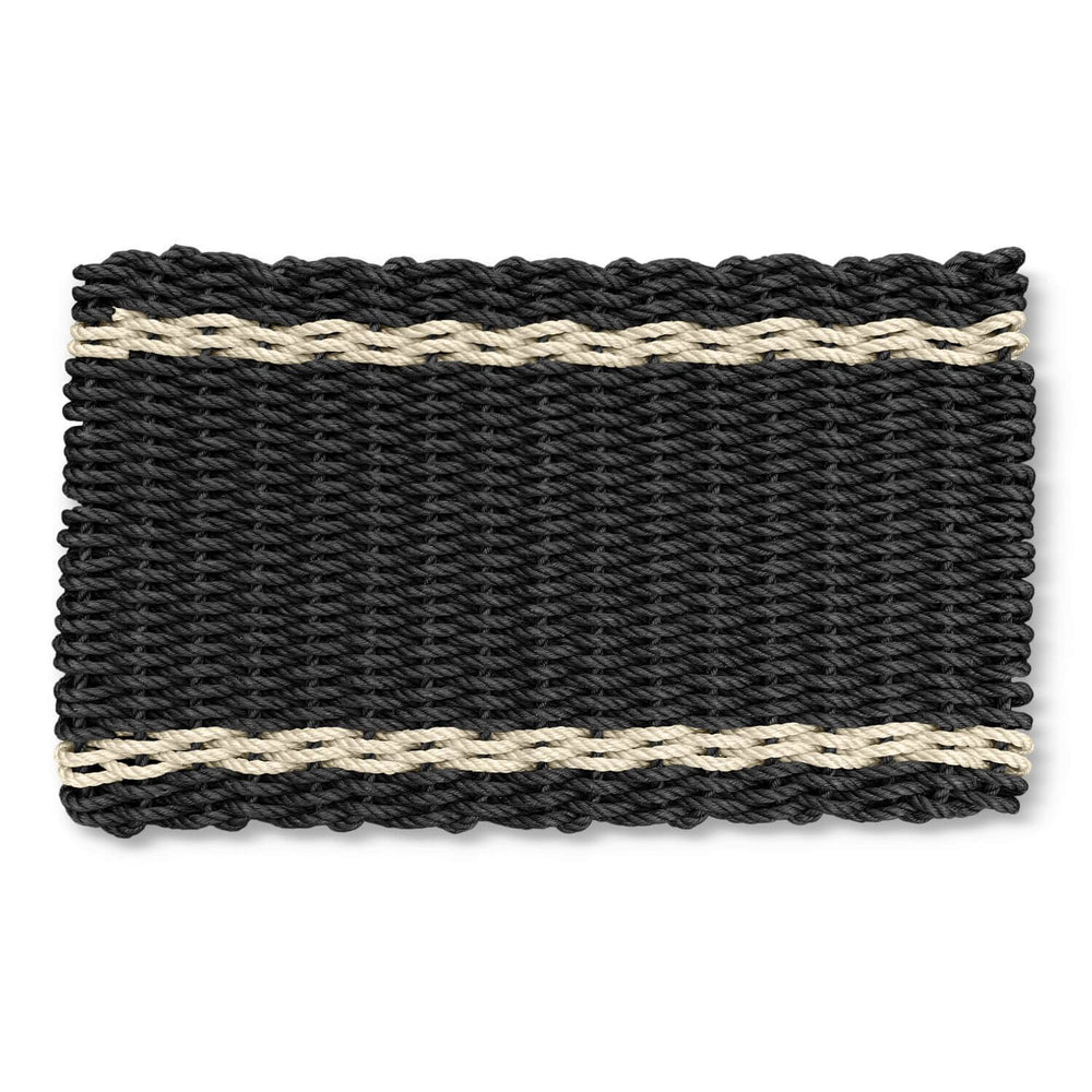 Lobster Rope Doormats, Outside Doormat for Front Door in Black with Light Tan Tailored Stripes