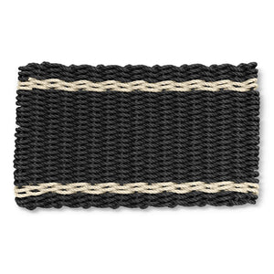 Lobster Rope Outdoor Mat, Wicked Good Doormats in Black with Light Tan Tailored Stripes, Front Door Mat