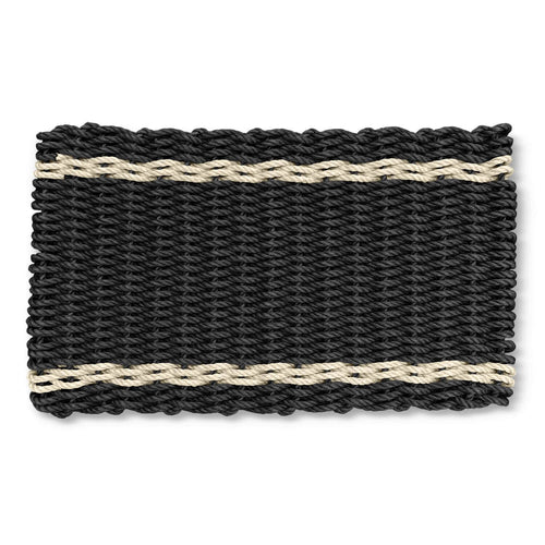 Lobster Rope Outdoor Mat, Wicked Good Doormats in Black with Light Tan Tailored Stripes, Front Door Mat