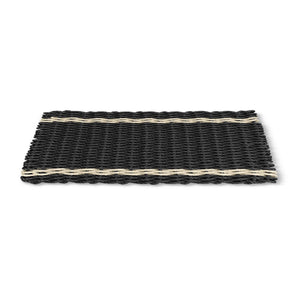 Doormats Outdoor Use, Wicked Good Lobster Rope Doormats in Black with Light Tan Tailored Stripes