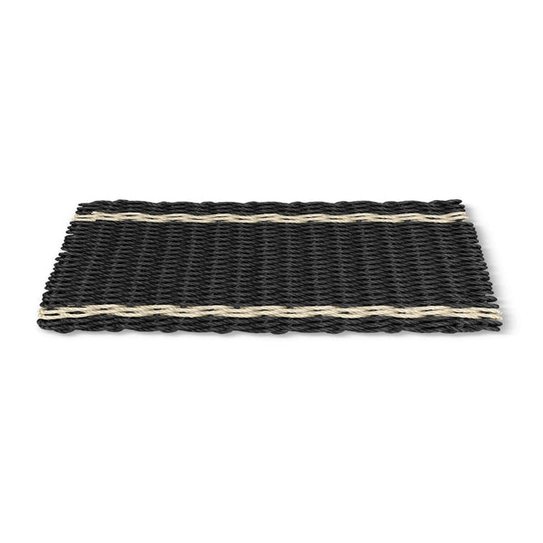 Doormats Outdoor Use, Wicked Good Lobster Rope Doormats in Black with Light Tan Tailored Stripes