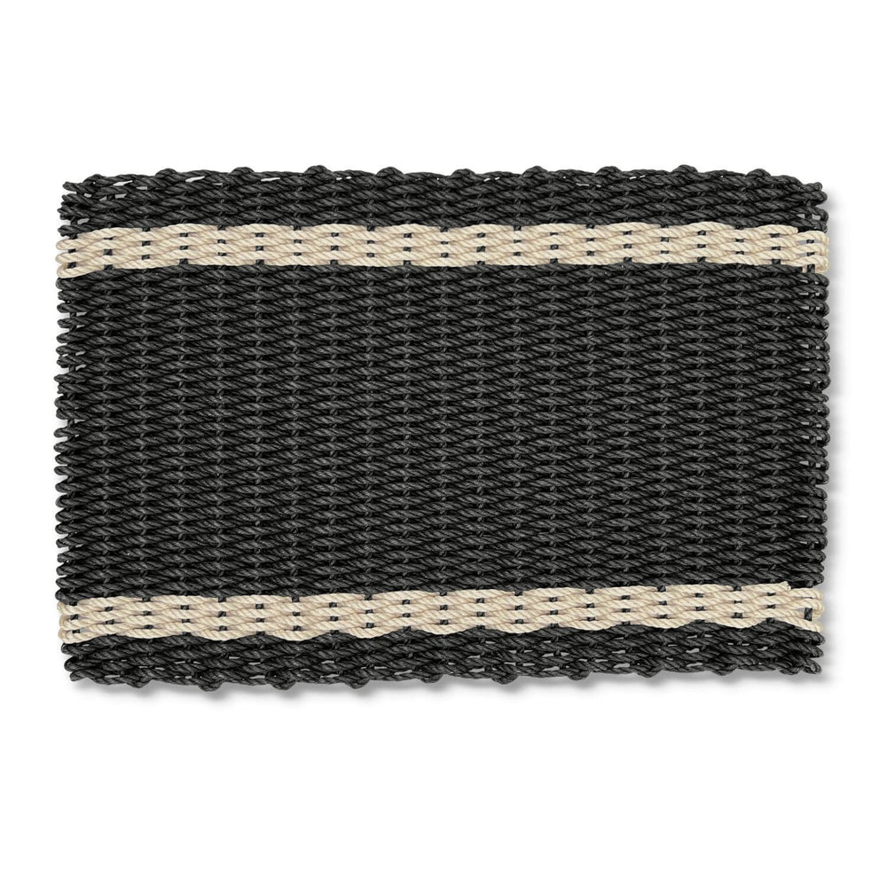 Lobster Rope Doormats, Outside Doormat for Front Door in Black with Light Tan Tailored Stripes