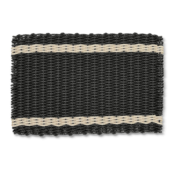Lobster Rope Doormats, Outside Doormat for Front Door in Black with Light Tan Tailored Stripes