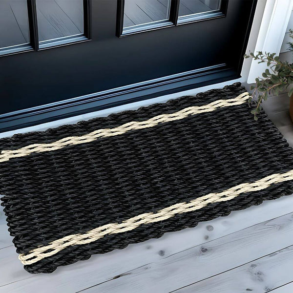 Best Outdoor Doormat, Lobster Rope Doormat for Front Door in Black with Light Tan Tailored Stripes