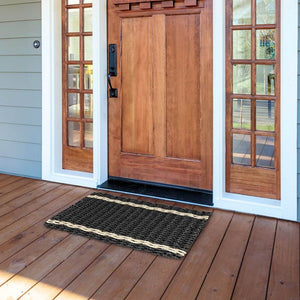 Front Door Mats Outdoor, Lobster Rope Doormat in Black with Light Tan Tailored Stripes