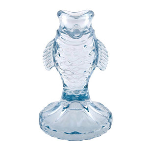 Ocean-themed blue fish candle holder for taper candles, ideal for coastal, seaside, or nautical home décor displays.