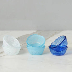 Blue Tones Glass Pinch Pots, Set of 6, Boxed Set for Serving Condiments