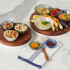 Elegant Blue Tones Glass Pinch Pots, Set of 6 for condiments, sauces, and spices in coastal dining setting