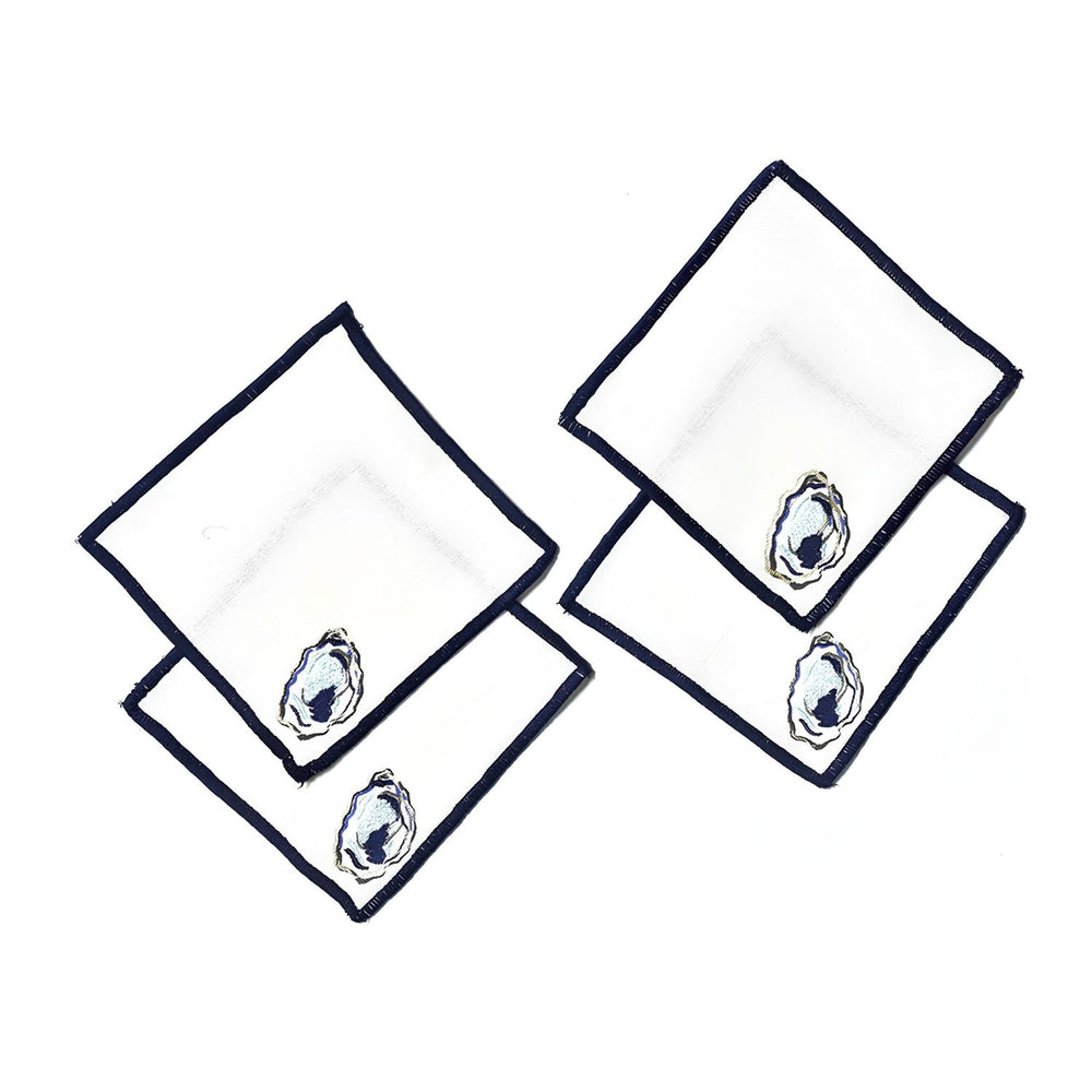 Oyster Cocktail Napkins Set of 4, Cloth Cocktail Napkins, Coastal Entertaining, Reusable Fabric Napkins, Coastal Table Decor