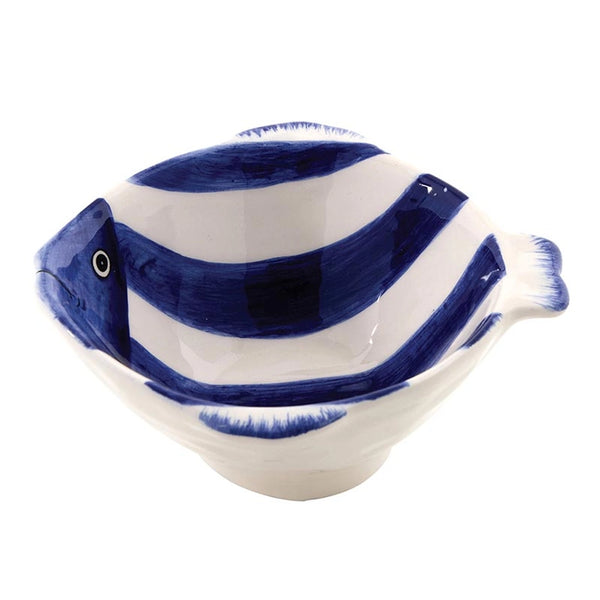 Decorative fish-shaped bowl with coastal blue and white pattern