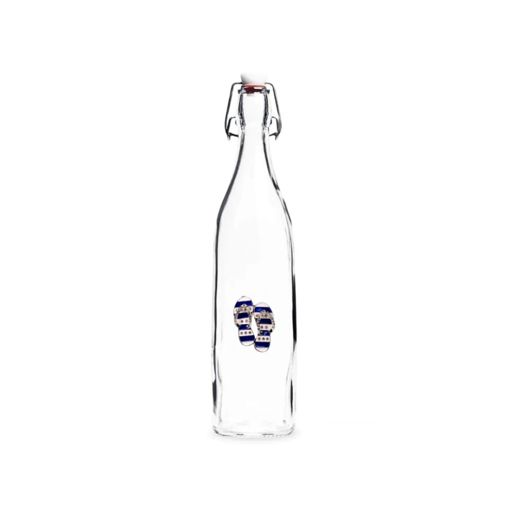 Coastal Jeweled Blue and White Flip Flop Swing Top Bottle