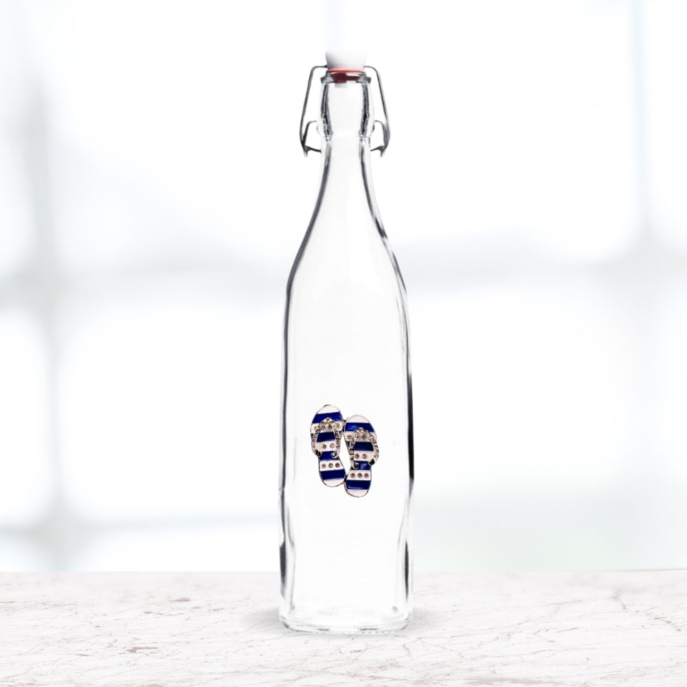 Coastal Jeweled Blue and White Flip Flop Swing Top Bottle