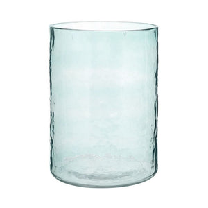 Medium blue hammered glass candle holder cylinder