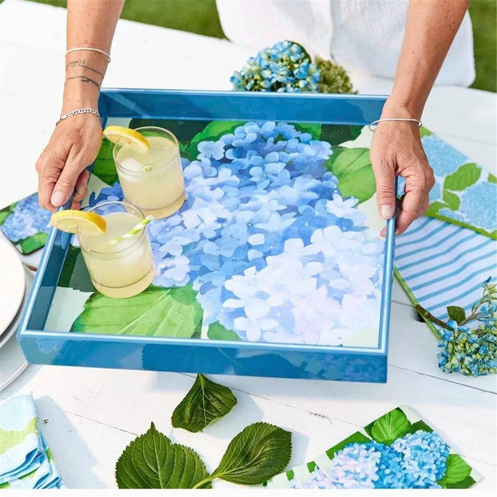 Blue Hydrangea Square Tray, 15"