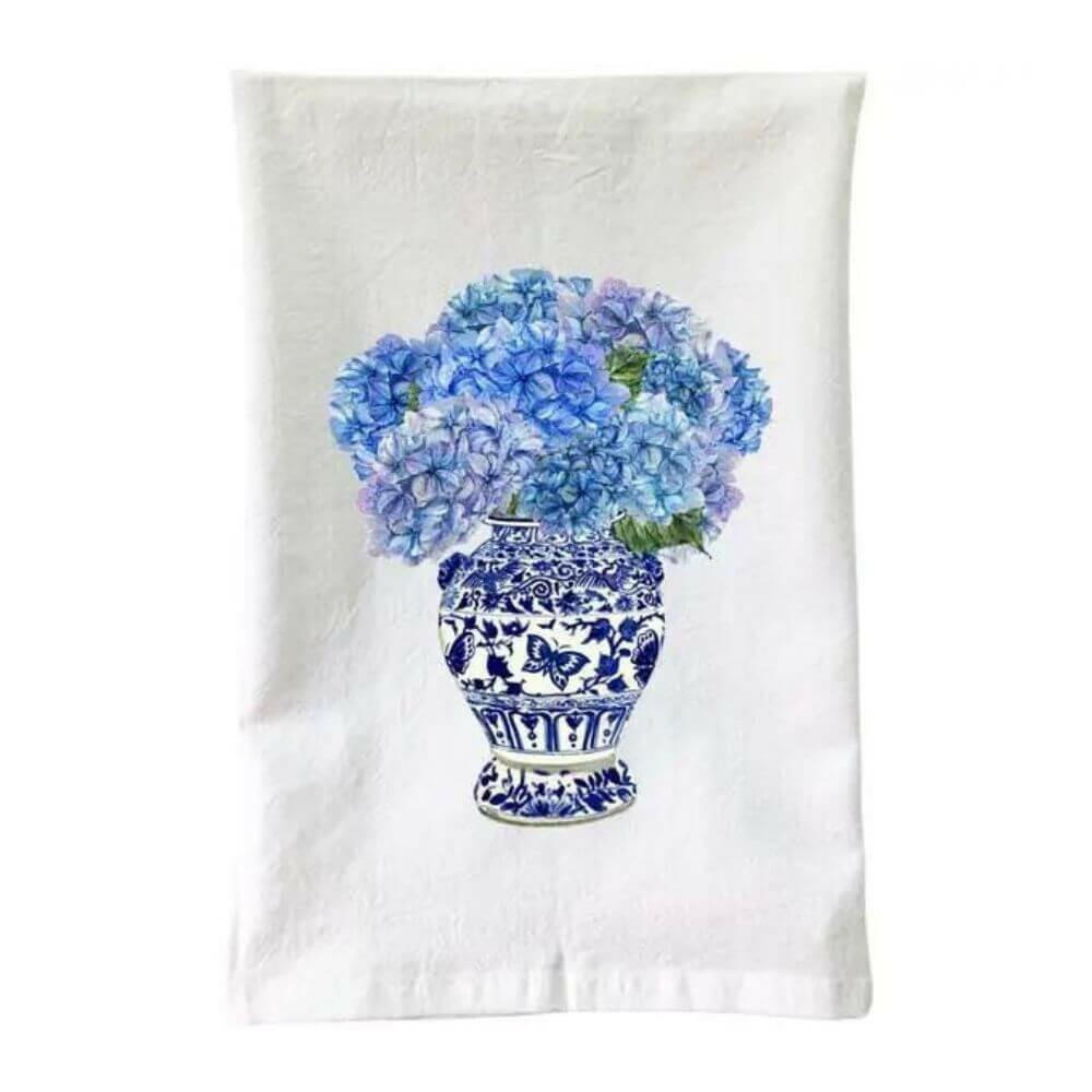 Blue Hydrangeas Vase Tea Towel