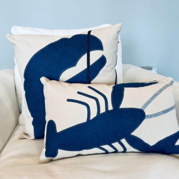 Blue Lobster with Claw Pillow, 21", Handstitched, Heavyweight Cotton Canvas