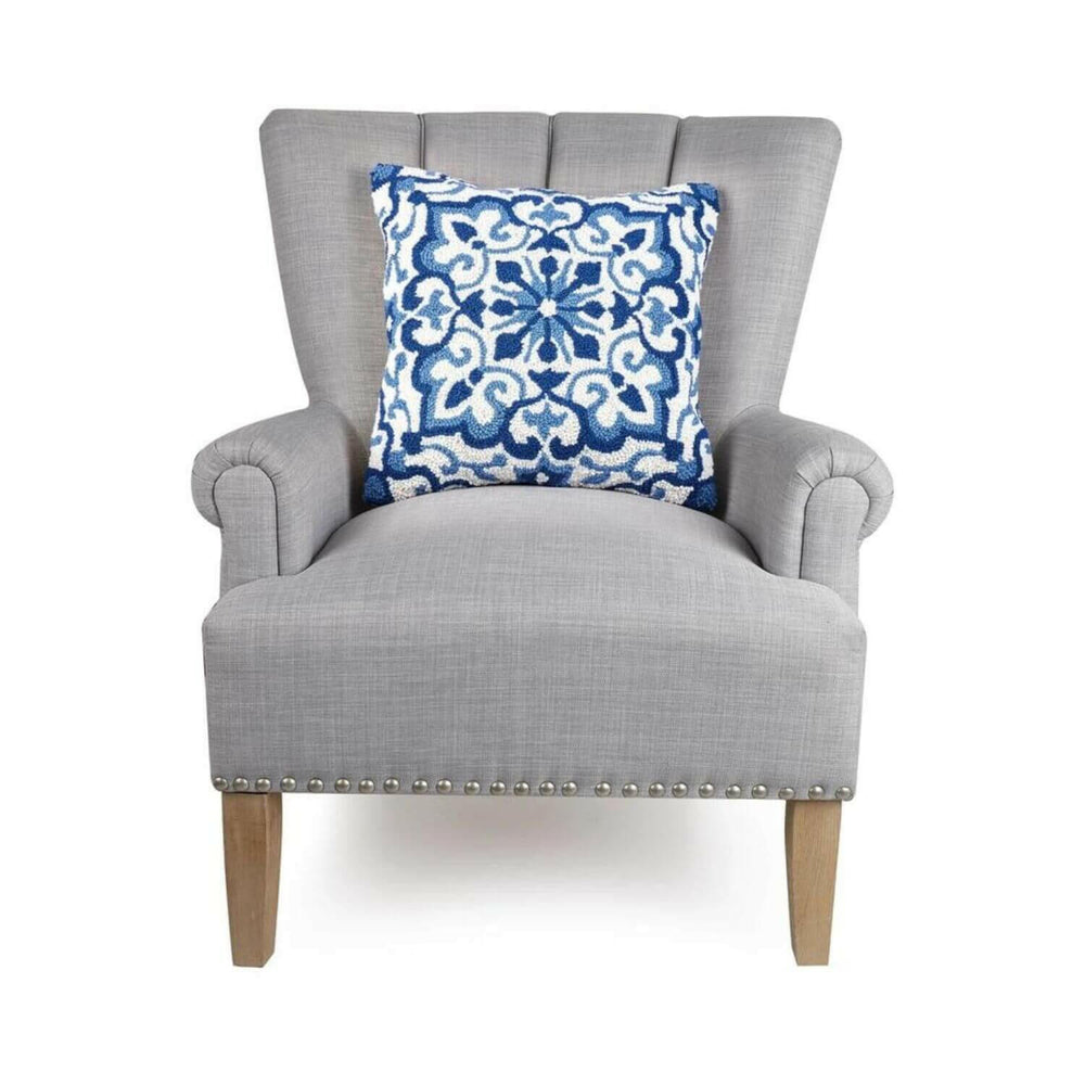 Blue Medallion Hook Pillow, Coastal Pillow 