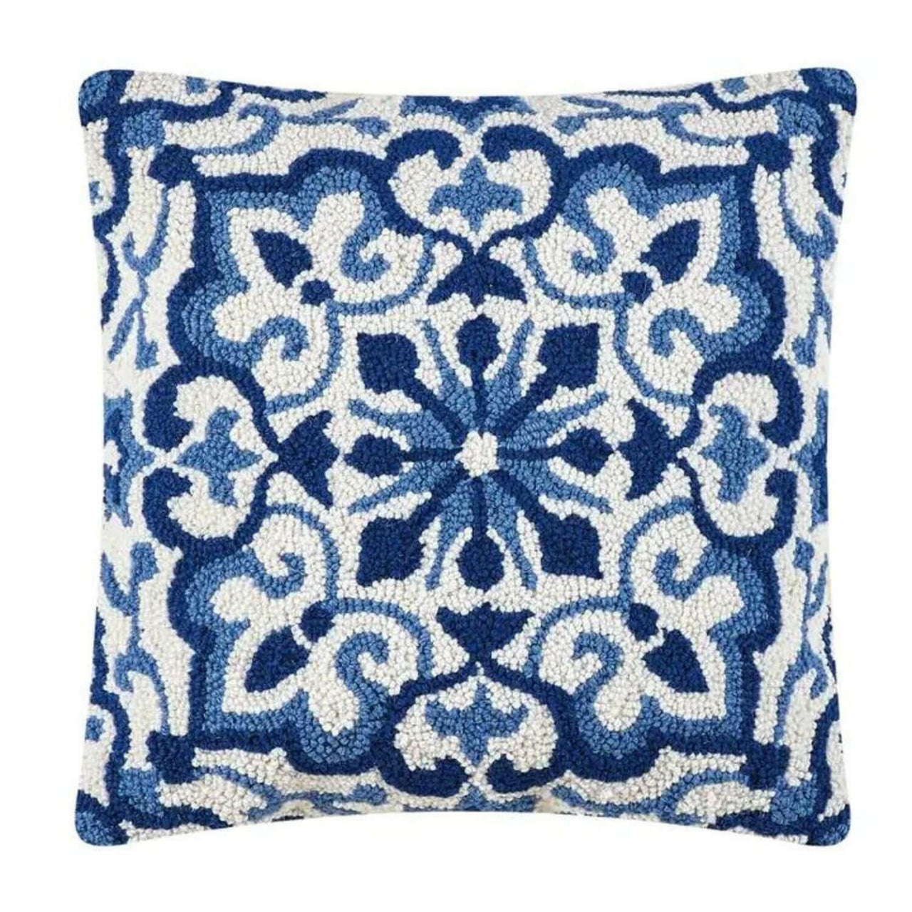 Blue Medallion Hook Pillow, Coastal Pillow 