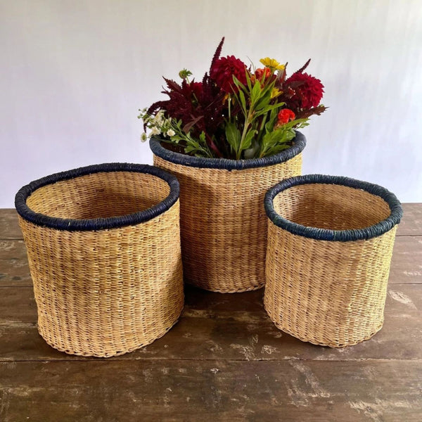 Indigo Rim Artisan Basket Trio, Set of 3 nesting sizes