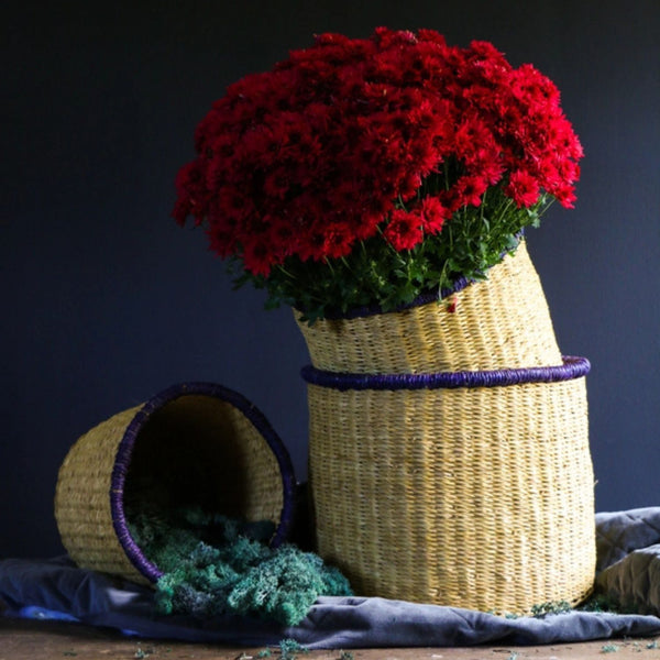 Indigo Rim Artisan Basket Trio, Set of 3 nesting sizes