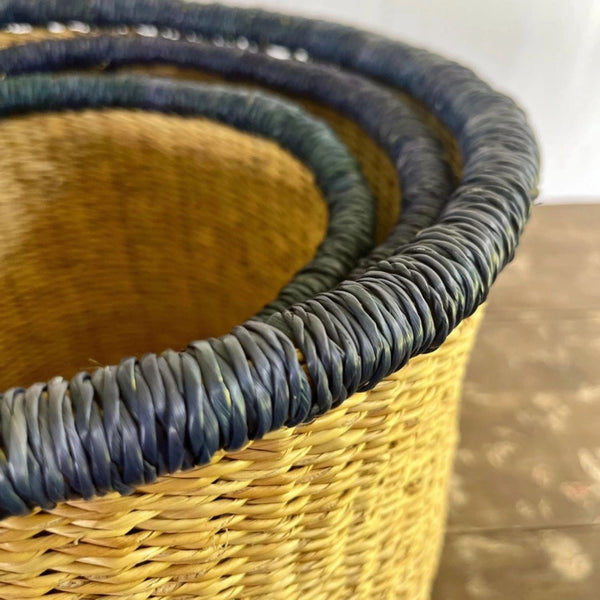 Indigo Rim Artisan Basket Trio, Set of 3 nesting sizes