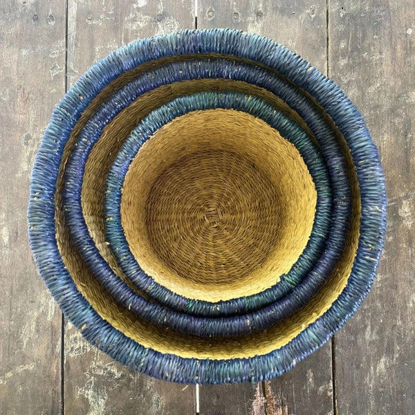 Indigo Rim Artisan Basket Trio, Set of 3 nesting sizes