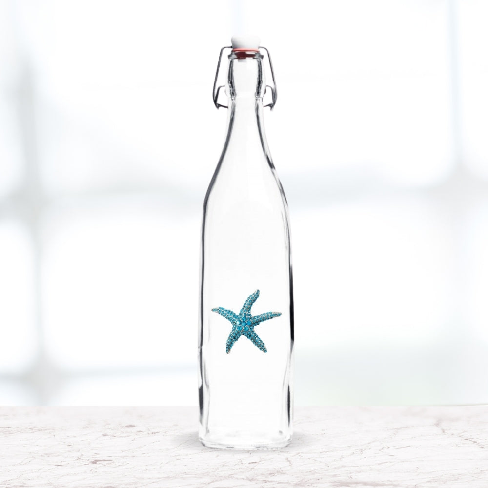Coastal Jeweled Blue Starfish Swing Top Bottle