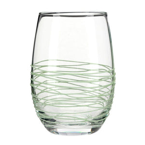 Textured spun stemless wine glass in coastal blue with raised wrap swirl pattern, 16 oz.