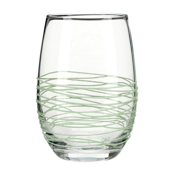 Textured spun stemless wine glass in coastal blue with raised wrap swirl pattern, 16 oz.