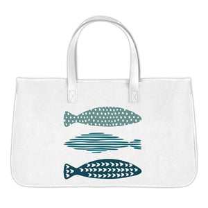 Canvas tote bag with three fish coastal design and sturdy handles