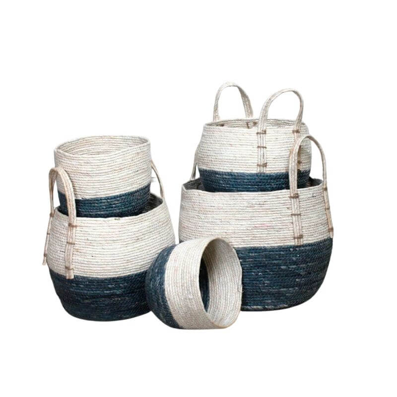Blue & White Coastal Rope Basket
