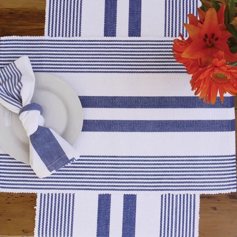 Blue & White Placemat, 13" x 19" Classic stripe placemat