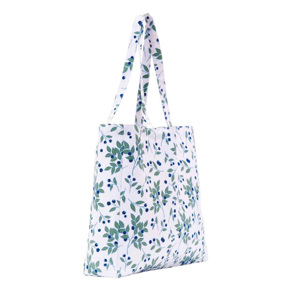Blueberries Little Shopper canvas tote bag featuring a fresh coastal feel, crafted from 100% cotton canvas and ideal for summer errands or seaside adventures.