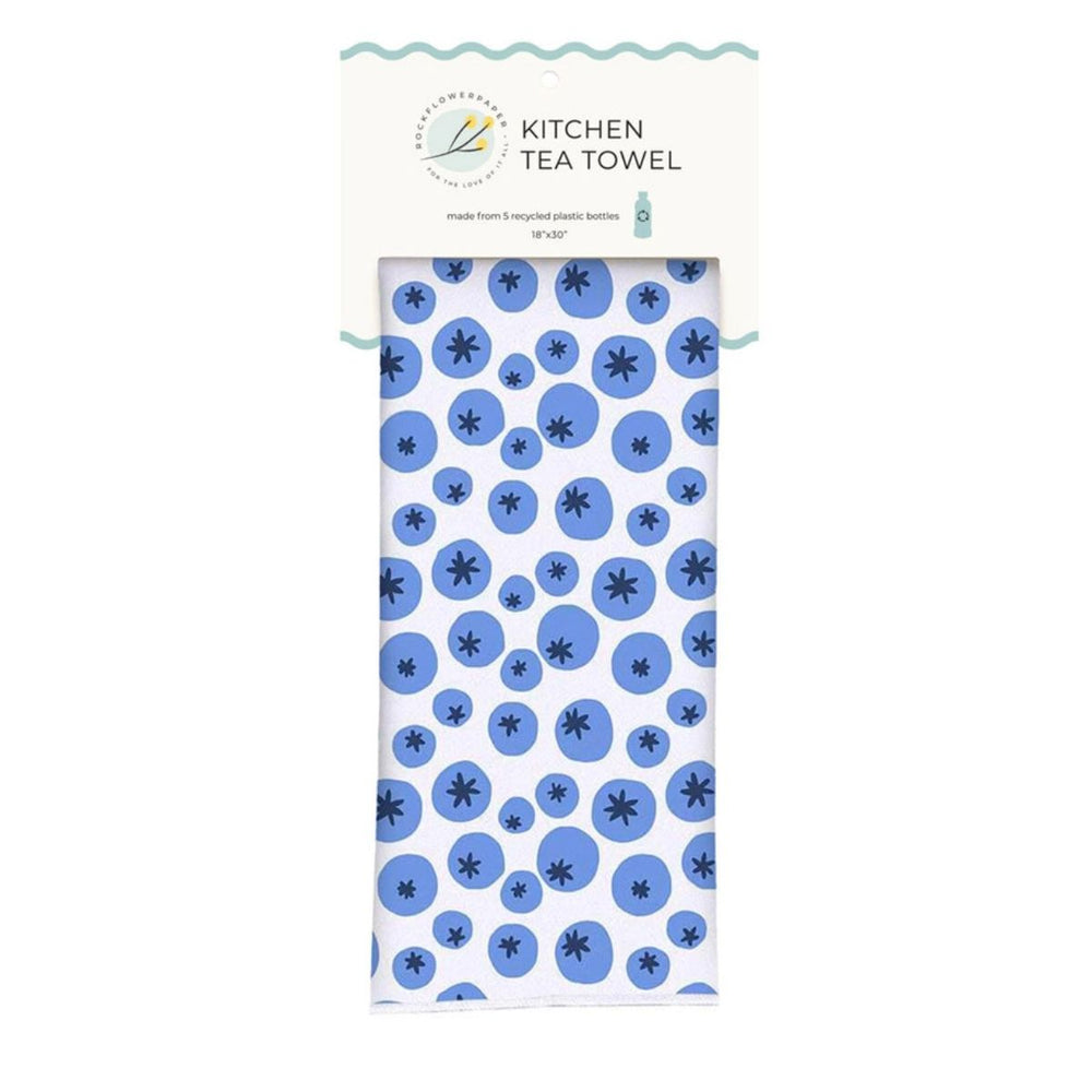 Sustainable Blu Collection microfiber tea towel crafted from five recycled plastic bottles, soft yet durable with a textured waffle weave and ocean-inspired design.