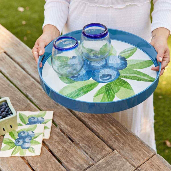 Blueberry Bunch Round Tray, Poly Ceramic, 15" Serving Tray