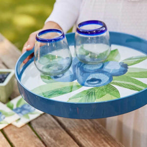 Blueberry Bunch Round Tray, Poly Ceramic, 15" Serving Tray