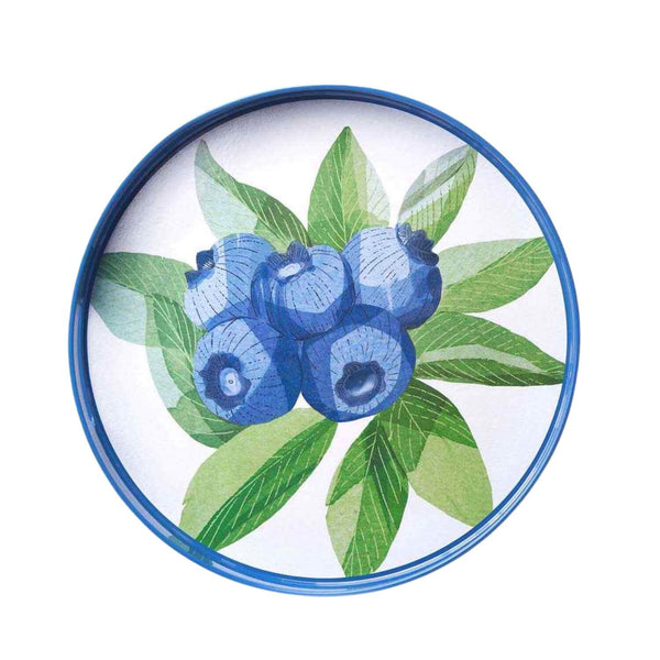 Blueberry Bunch Round Tray, Poly Ceramic, 15" Serving Tray