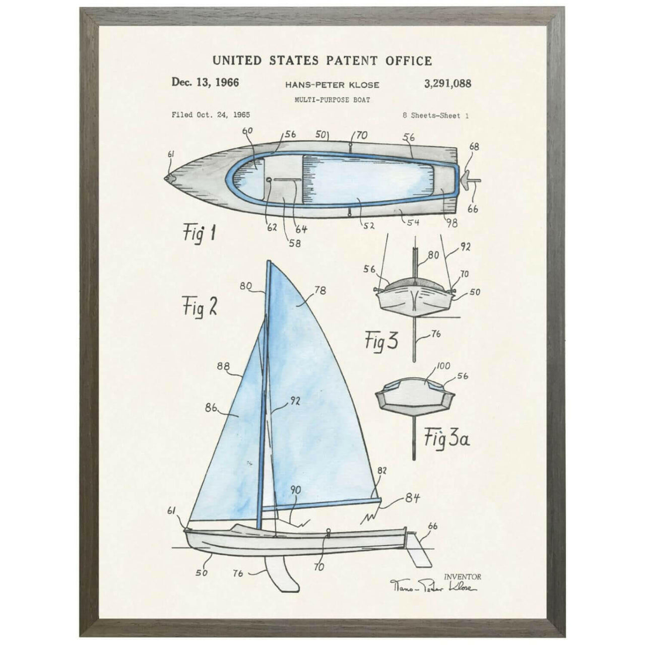 Boat Patent Artwork, Barnwood Frame