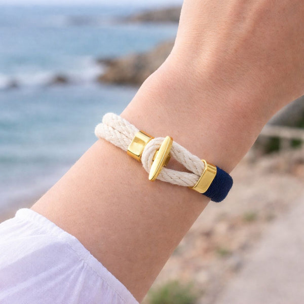 Classic nautical cotton rope bracelet with t-bar closure.