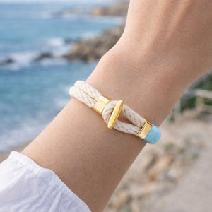 Everyday nautical rope bracelet with gold-plated spacer beads.
