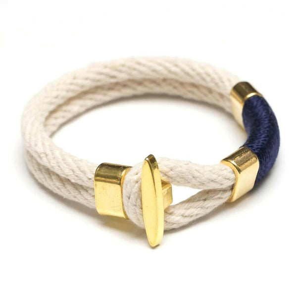 Handcrafted cotton rope bracelet with gold t-bar closure, perfect for gifting or casual nautical outfits.