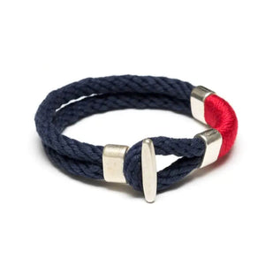 Silver-plated t-bar cotton rope bracelet, perfect for everyday nautical style or as a gift.