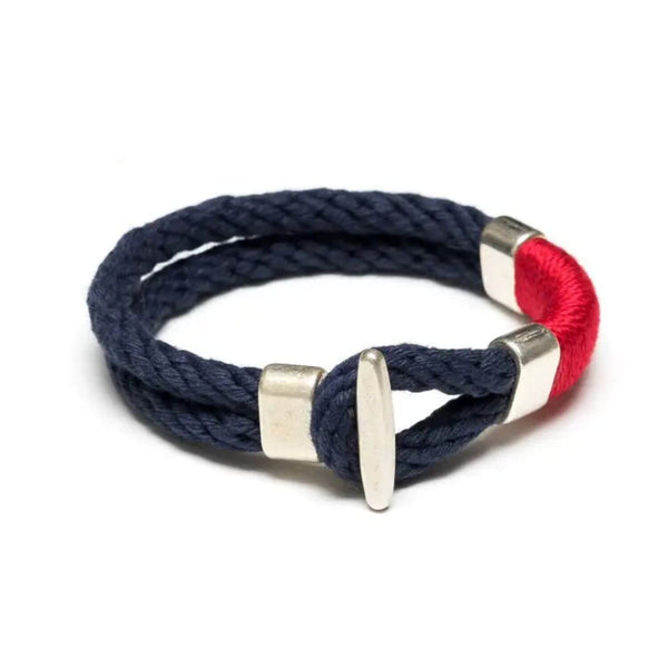 Silver-plated t-bar cotton rope bracelet, perfect for everyday nautical style or as a gift.