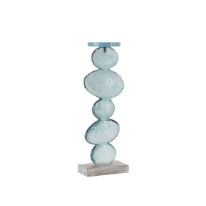Soft Teal Glass & Whitewashed Candle Holders