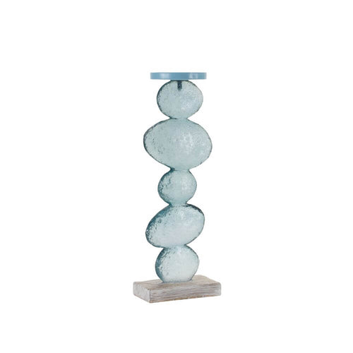 Soft Teal Glass & Whitewashed Candle Holders