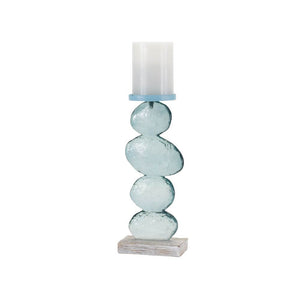 Soft Teal Glass & Whitewashed Candle Holders
